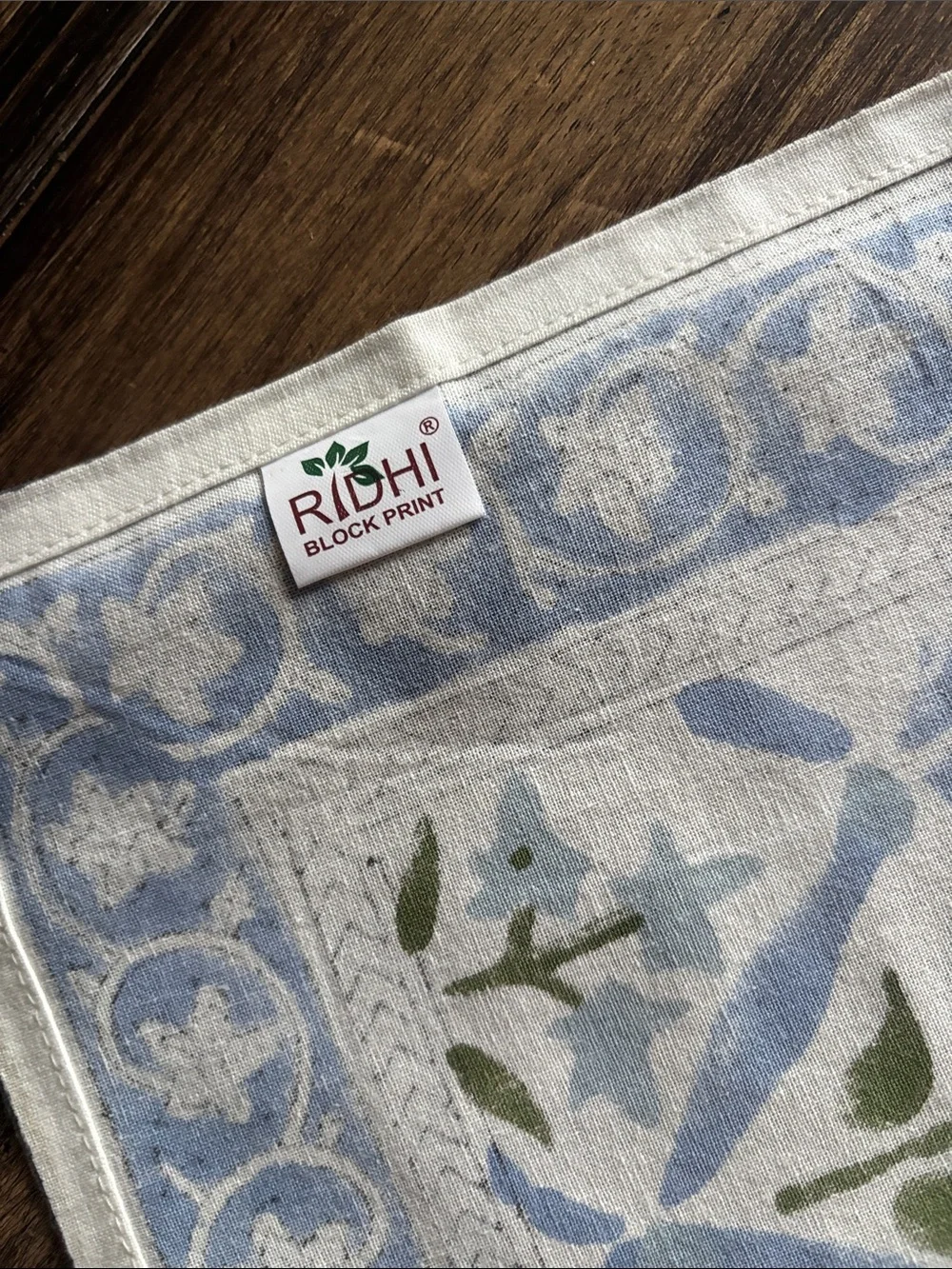 ❤️… Ridhi Block Print Blue and Green Floral Cotton Table Runner - Home Dining